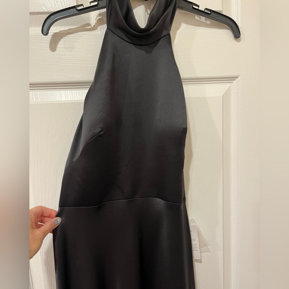 Jenny Yoo Black Luxe Satin Halter Neck Low Back Nicole Gown - Picture 6 of 13